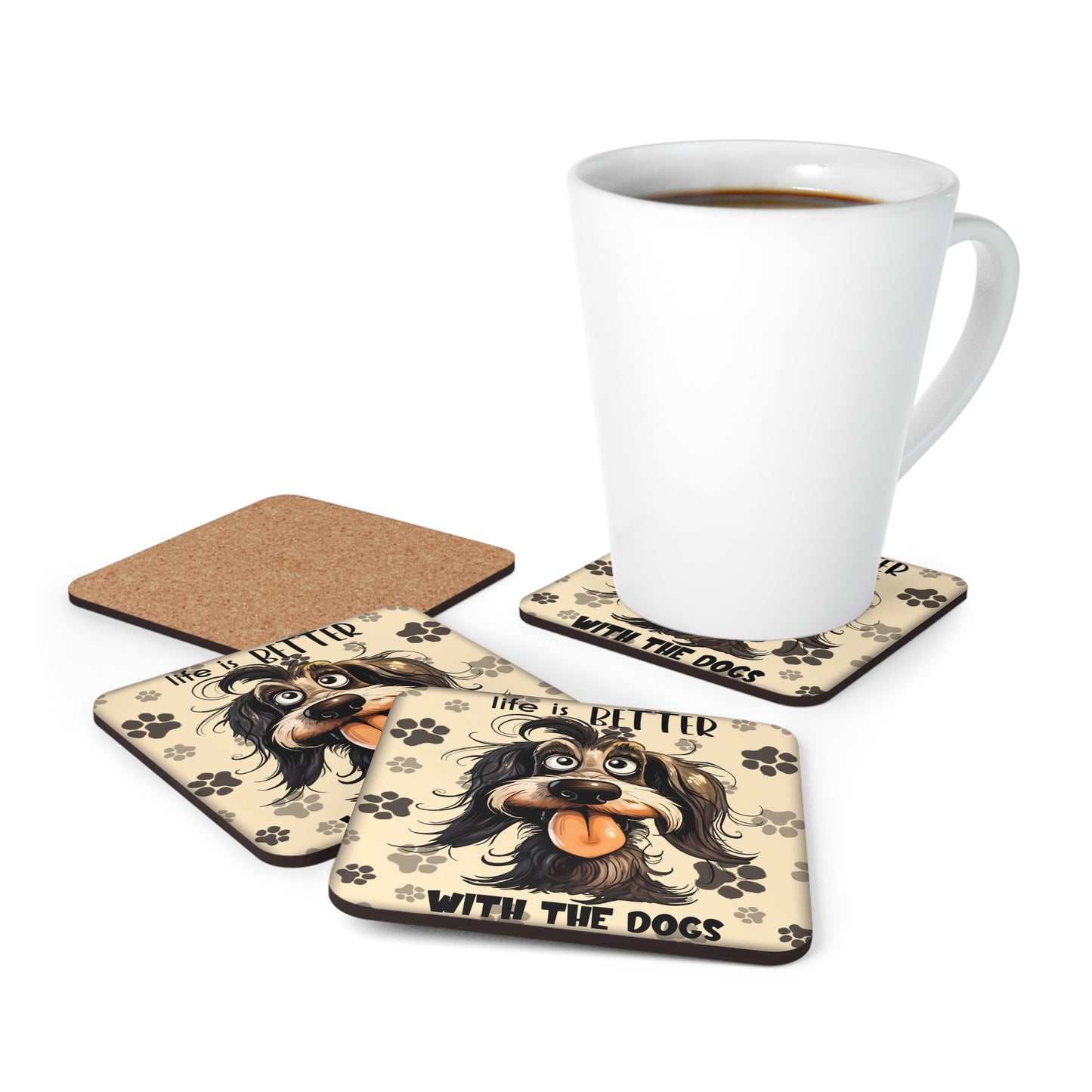 Smiling Dog - "Life Is Better With The Dogs" Corkwood Coaster Set