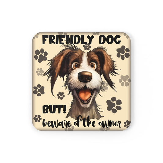 Smiling Dog - "Friendly Dog" Corkwood Coaster Set