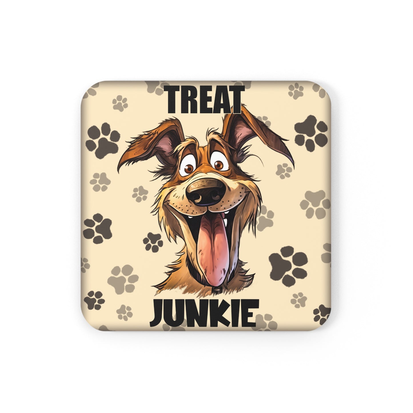 Smiling Dog - "Treat Junkie" Corkwood Coaster Set