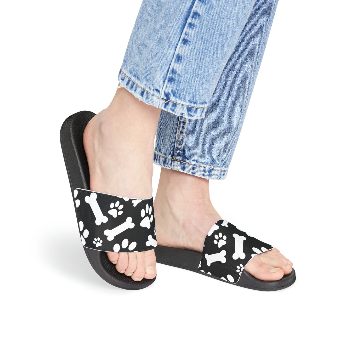 Paws And Bone - Black Custom Design Women's Slide Sandals