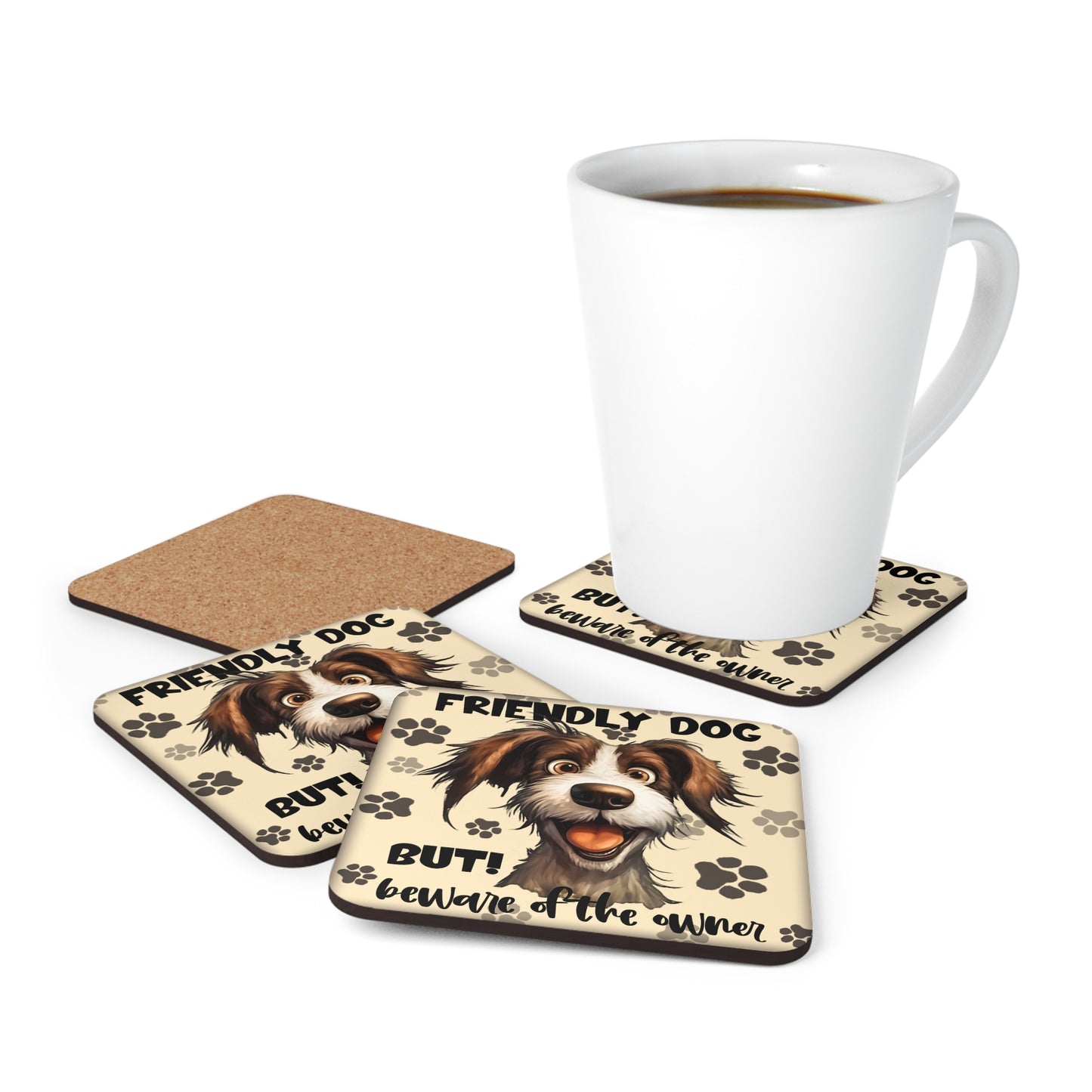 Smiling Dog - "Friendly Dog" Corkwood Coaster Set