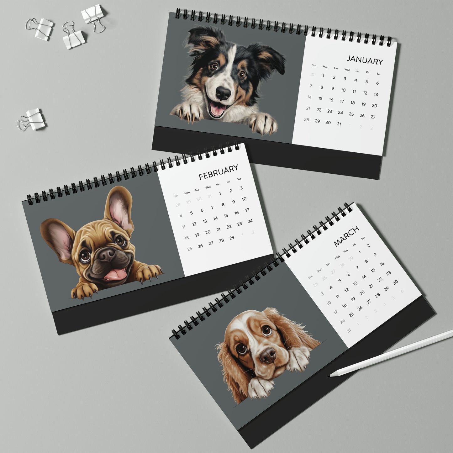 Peeking Dog Desktop Calendar (2024)