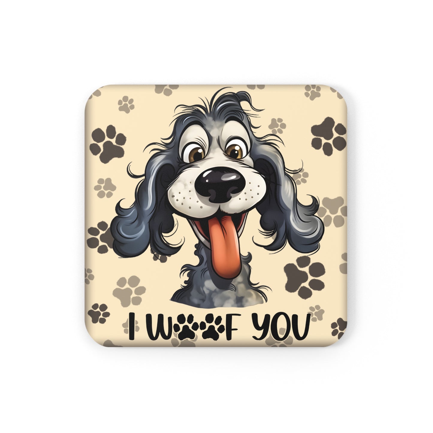 Smiling Dog - "I Woof You" Corkwood Coaster Set