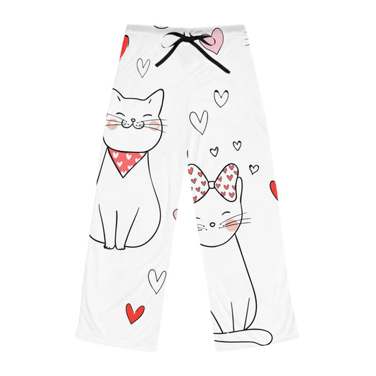 Cat Love - Women's White Pajama Pants